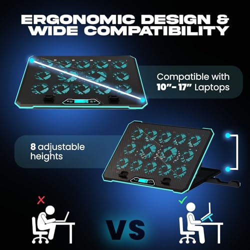 KLIM V14 Gaming Laptop Cooling Pad with 14 Fans + Gaming Laptop Cooler + Stable RGB Laptop Stand with Fan + Compatible up to 17 Inches + 2 USB Ports + Mobile Phone Holder + 5 Years Protection - Image 3