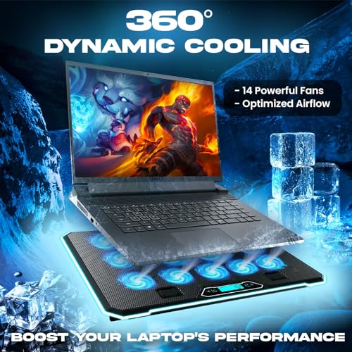 KLIM V14 Gaming Laptop Cooling Pad with 14 Fans + Gaming Laptop Cooler + Stable RGB Laptop Stand with Fan + Compatible up to 17 Inches + 2 USB Ports + Mobile Phone Holder + 5 Years Protection - Image 2