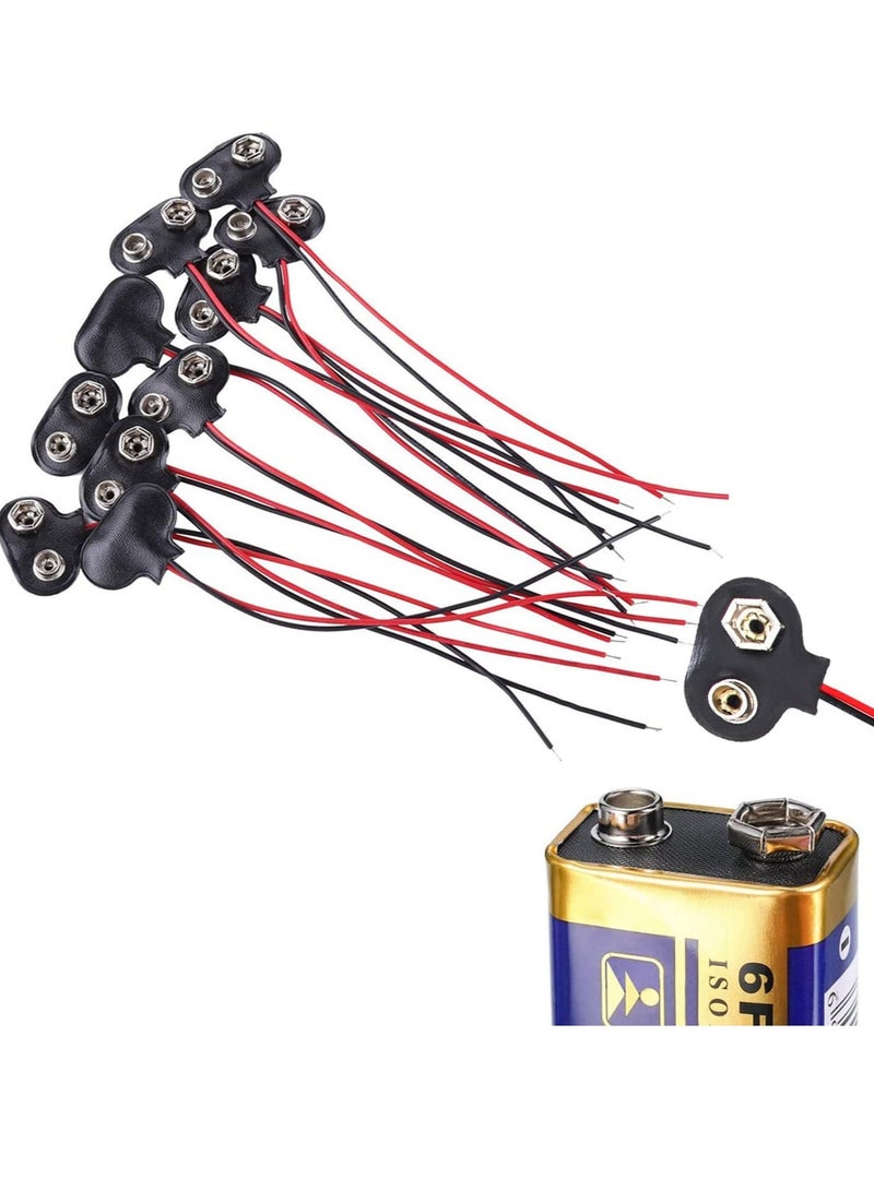 9V Battery Connector, T-Type 9 Volt Buckle  Hard, Leather Long Cable Housing Connection in Student Experiment, or Other Equipment with 9V, Shell Black Red (20 Pack) - Image 1