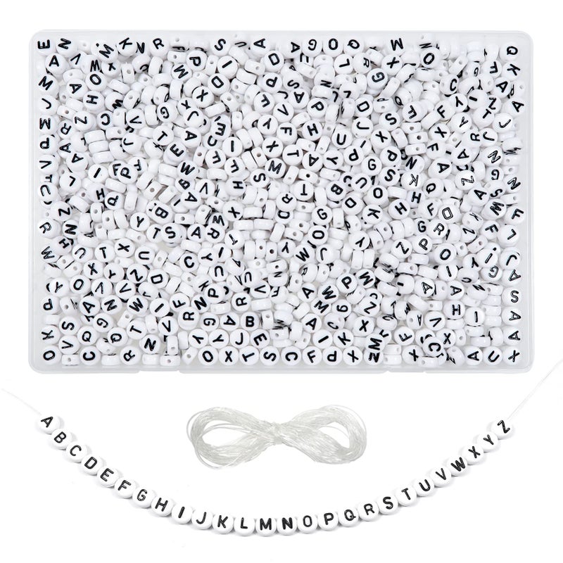 TOAOB THE ONE AND ONLY BABY TOAOB 1000pcs White Letter Beads 4x7mm Round Acrylic Alphabet Beads with Elastic String for DIY Jewelry Making Friendship Bracelets Necklaces Key Chain