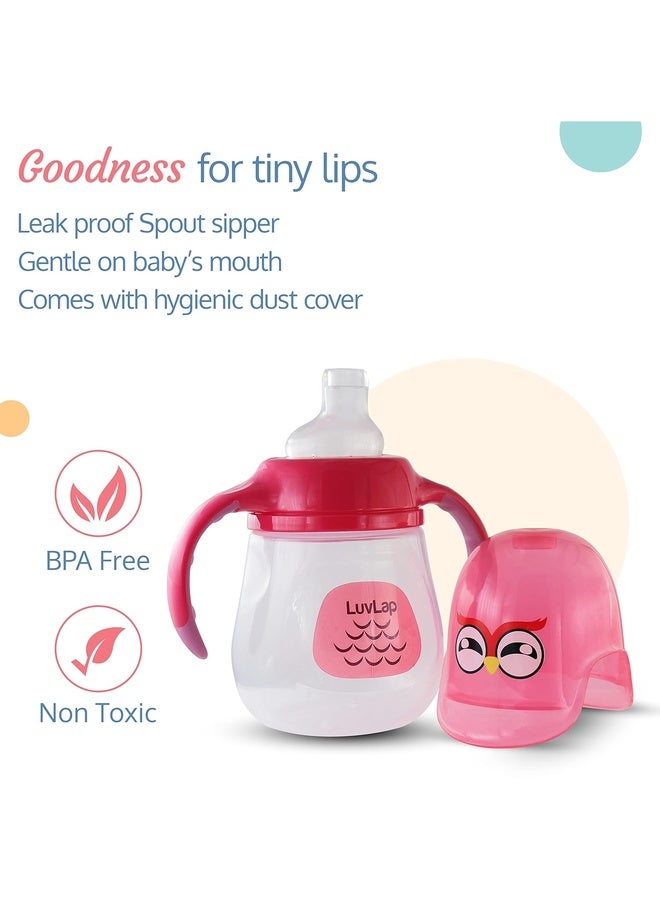Luvlap Wise Owl Spout Sipper for Infant/Toddler, 210ml, Anti-Spill Sippy Cup with Soft Silicone Spout BPA Free, 6m+ (Pink) - Image 2
