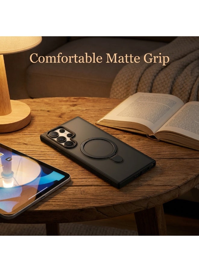 لـ سامسونج جالكسي S25 الترا - جراب بحامل حلقي مغناطيسي 360 درجة + واقي شاشة، مقاوم للصدمات - أسود - Image 3