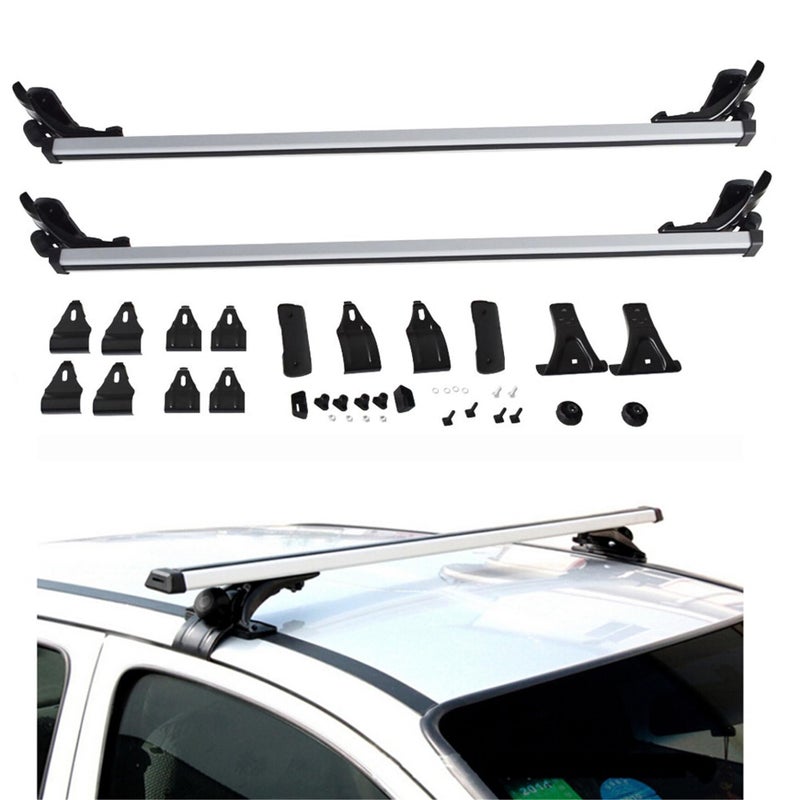 48 Inch Universal Car Top Roof Cross Bar Luggage Cargo Rack with 3 Kinds Clamp Silver Aluminum