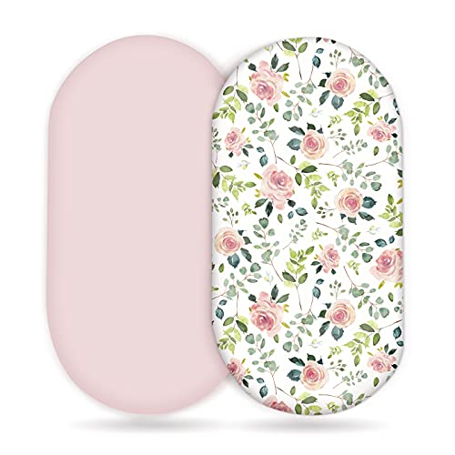 GRSSDER Stretchy Ultra Soft Baby Fitted Bassinet Sheet Set 2 Pack Universal Cradle for Rectangle Oval or Hourglass PadMattress Pink Rose Sheets Girls