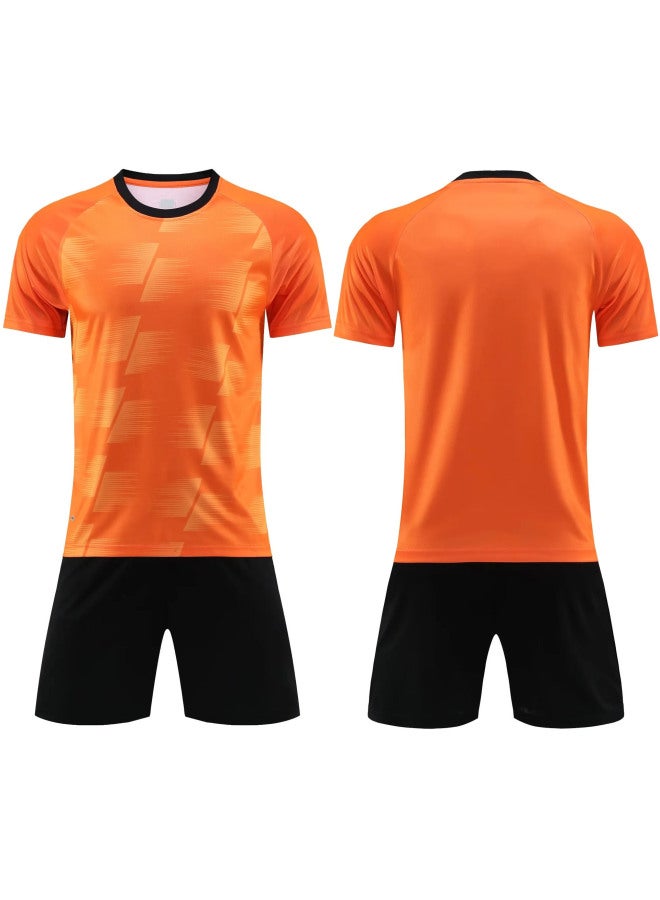 2025 Children's Soccer Jersey Men's Training Team Uniform Short Sleeve with Bilateral Pocket - Orange