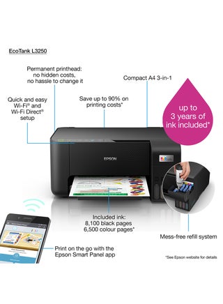Ecotank L3250 Home Ink Tank 3-In-1 Colour Printer With Wifi And Smartpanel App Connectivity Black - view 4