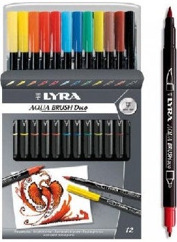 Lyra Aqua Brush Pen Duo Double-Tipped Brush Tip Drawing Pen 12 Colors 