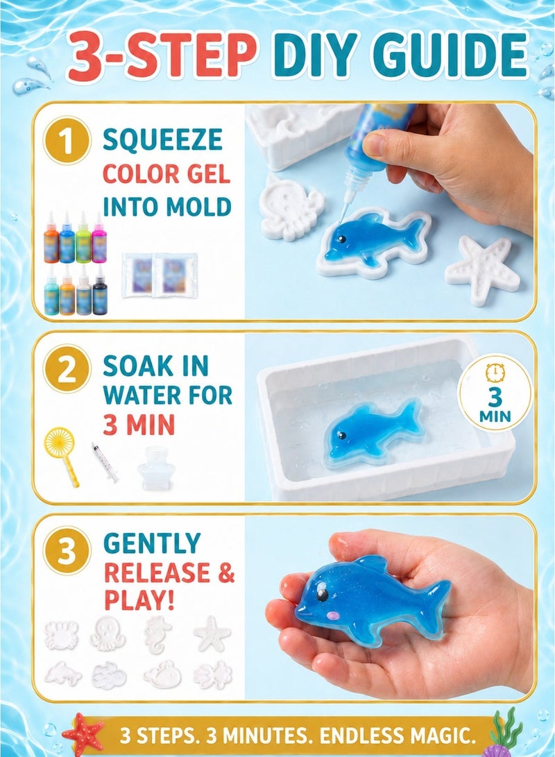 Joudiplay [Pack of 2] Magic Water Elf DIY Toy Kit - Each Set Includes 8 Colors (50ml Gel) & 8 Molds - Total 16 Colors Creative Water Craft Value Bundle - Image 5