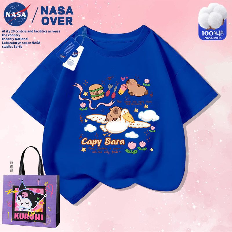 Nasa Co-Name Kapibalakatong Printed Summer Short Sleeve Cotton T-Shirt For Boys And Girls Fashionable Half Sleeve For Middle And Big Kids - Image 1