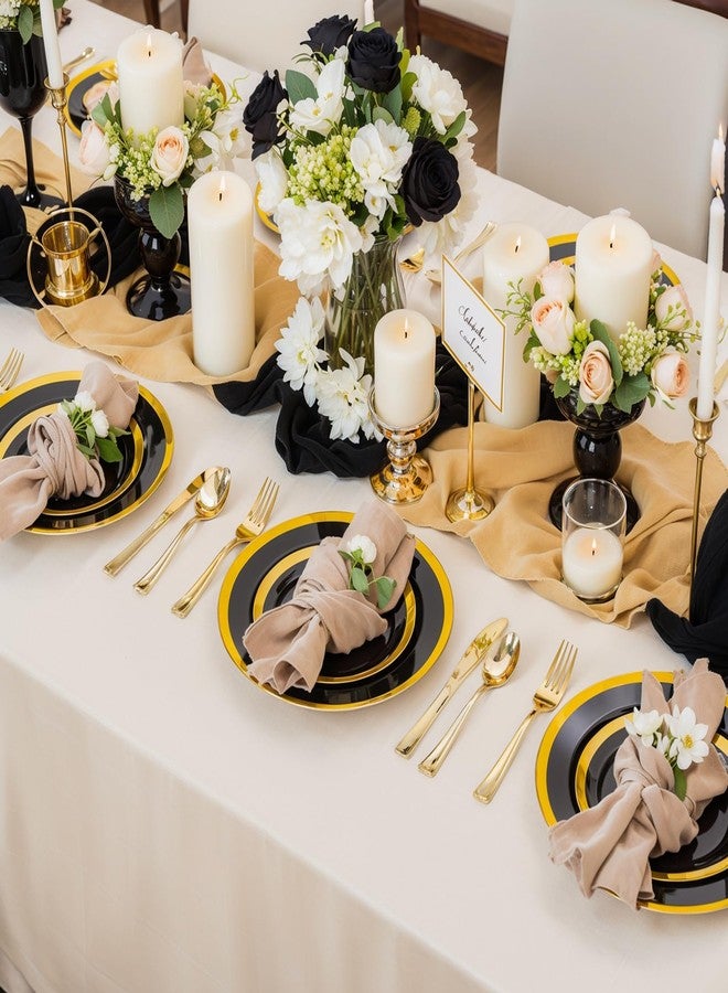 supernal 120-Pack Black and Gold Plastic Plates, 60 Guests Disposable Dinnerware Set (10.25" & 7.5"), Heavy Duty Elegant Party Plates for Graduation 2026, Wedding & Birthday - Image 5