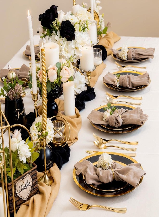 supernal 120-Pack Black and Gold Plastic Plates, 60 Guests Disposable Dinnerware Set (10.25" & 7.5"), Heavy Duty Elegant Party Plates for Graduation 2026, Wedding & Birthday - Image 2