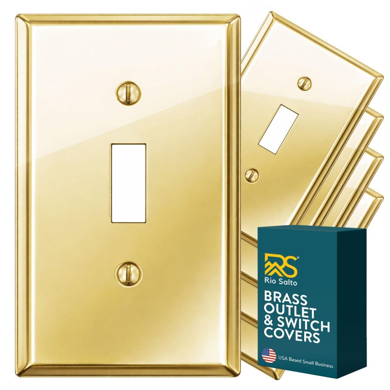 Rio Salto BRASS High Polished Gold Toggle Flip Switch Light Switch Cover Signature Collection Premium Outlet Covers Wall Plates Shiny Gold 5Pack Standard Size 275 X 450 - Image 2