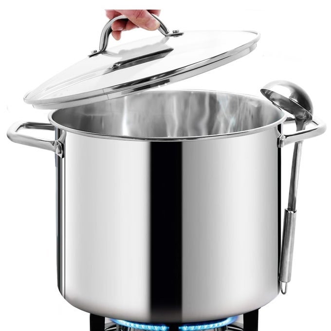 16 QUART LARGE STOCK POT WITH GLASS LID NICKEL FREE STAINLESS STEEL HEALTHY COOKWARE STOCKPOTS WITH LIDS 16 QUART MIRROR POLISHED INDUCTION POT COMMERCIAL GRADE SOUP POT