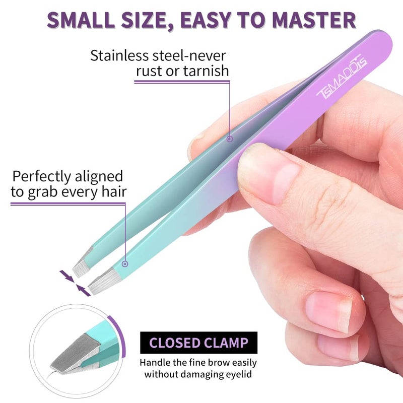 TsMADDTs 7PCS Tweezers for Women Facial Hair, Precision Tweezer Set for Eyebrows with Curved Scissor and Eyebrow Razor for Ingrown Hair - Image 4