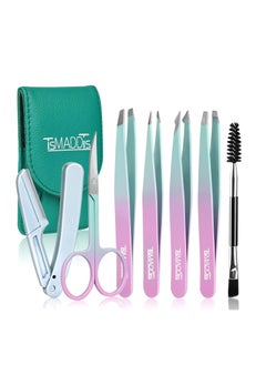 TsMADDTs TsMADDTs Eyebrow Tweezer Set, 7 Pcs Tweezers Set for Women, Precision Tweezer for Eyebrows with Curved Scissors and Eyebrow Razor for Ingrown Hair  - Image 1