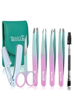 TsMADDTs TsMADDTs Eyebrow Tweezer Set, 7 Pcs Tweezers Set for Women, Precision Tweezer for Eyebrows with Curved Scissors and Eyebrow Razor for Ingrown Hair  - Image 4