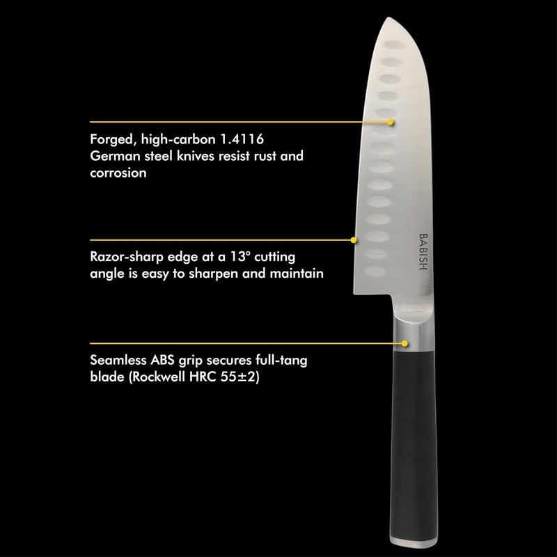 Babish مجموعة سكاكين المطبخ المطروقة بالكامل من الفولاذ الألماني عالي الكربون 1.4116 من بابيش، 15 قطعة - أسود - Image 4