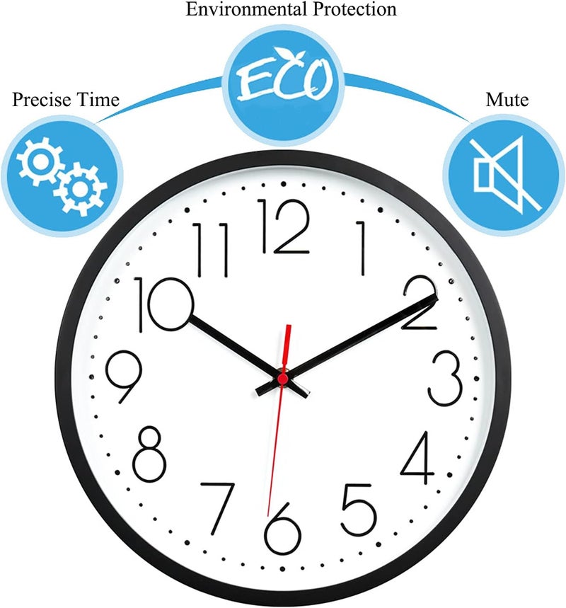 Vaupan Non-Ticking Silent Wall Clocks 12 Inch Battery Operated Quartz Classic Decor Clock Easy to Read for Bedroom Home Kitchen Room Office School (Black) - Image 3