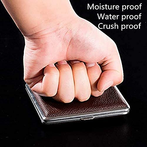 HASTHIP® Cigarette Case King Size for Men Women Holds 20 Cigarettes Case Box Holder Brown Leather Vintage Hard Metal Full Pack, Gifts for Men - Image 4