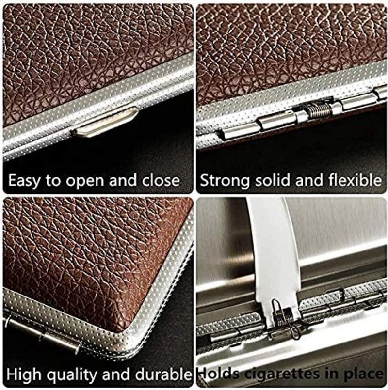 HASTHIP® Cigarette Case King Size for Men Women Holds 20 Cigarettes Case Box Holder Brown Leather Vintage Hard Metal Full Pack, Gifts for Men - Image 3