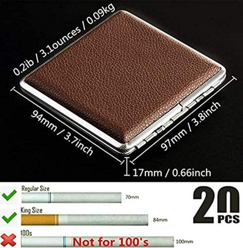 HASTHIP® Cigarette Case King Size for Men Women Holds 20 Cigarettes Case Box Holder Brown Leather Vintage Hard Metal Full Pack, Gifts for Men - Image 2