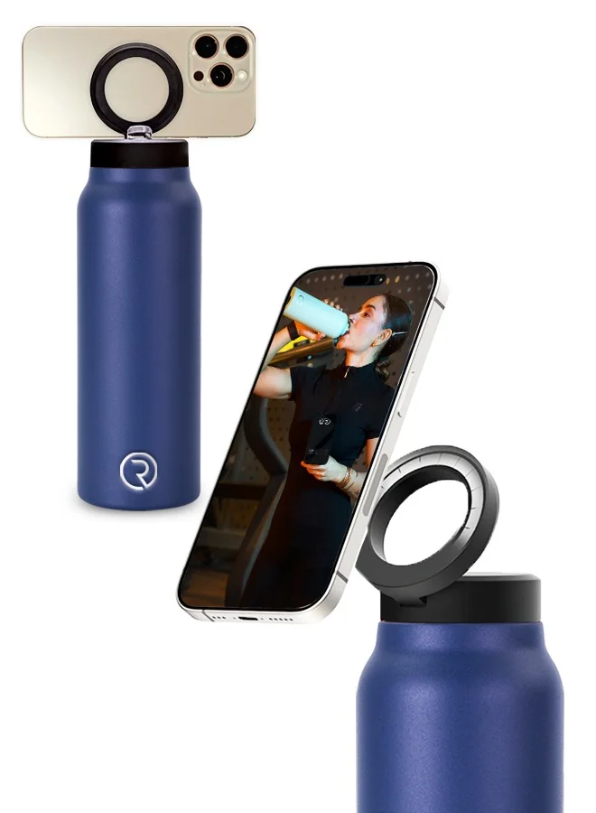 Sports Origin MagSafe Insulated 32oz Pro Water Bottle with Phone Holder, 360° Rotate, Hot 6H Cold 12H – Blue