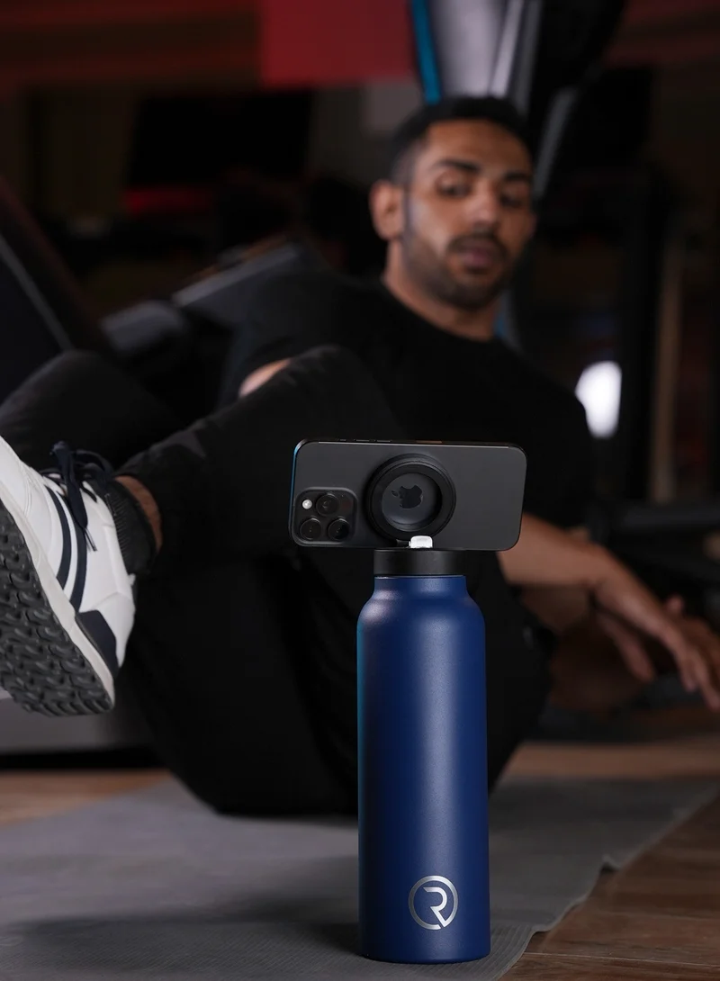 سپورتس اورجن زجاجة ماء معزولة ماج  عة 32 أونصة مع حامل هاتف، دوران 360 درجة، ساخنة لمدة 6 ساعات وباردة لمدة 12 ساعة - أزرق