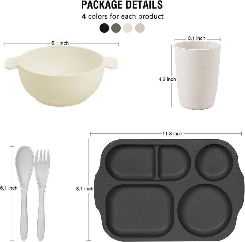 shopwithgreen Kids Toddlers Plates and Bowls Sets 20 PCS Wheat Straw Dinnerware Cutlery Set Unbreakable Tableware Divided Plate Spoon Knife Cup Reusable Utensils Set for Kitchen Picnic School - Image 2