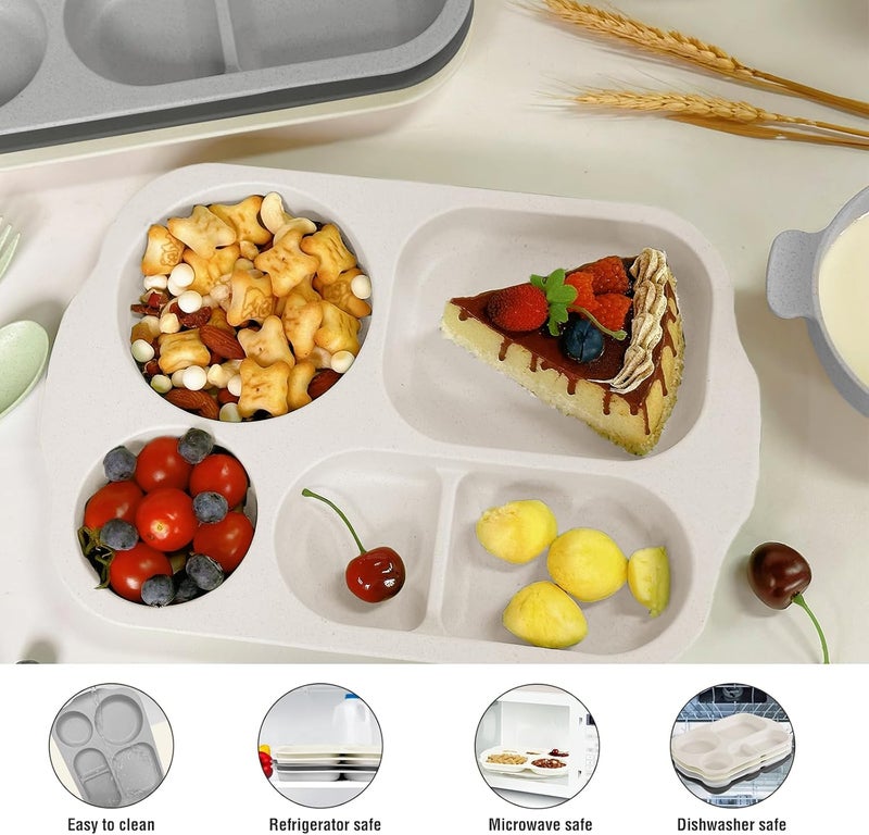 shopwithgreen Kids Toddlers Plates and Bowls Sets 20 PCS Wheat Straw Dinnerware Cutlery Set Unbreakable Tableware Divided Plate Spoon Knife Cup Reusable Utensils Set for Kitchen Picnic School - Image 3