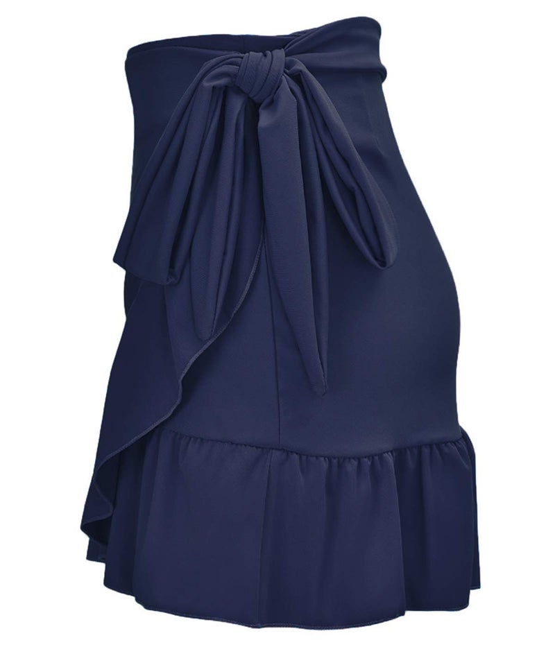 ChinFun Women's Ruffle Sarongs Beach Wrap Swimwear Bikini Tankini Cover Up Swim Skirts Swimdress Solid Navy - Image 3