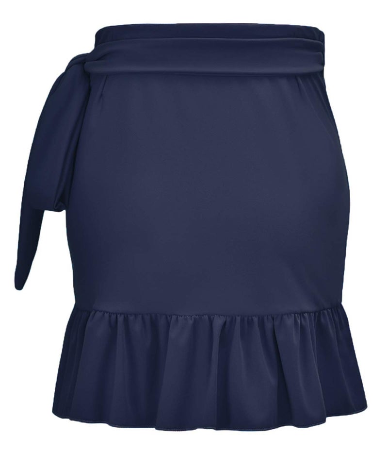 ChinFun Women's Ruffle Sarongs Beach Wrap Swimwear Bikini Tankini Cover Up Swim Skirts Swimdress Solid Navy - Image 2