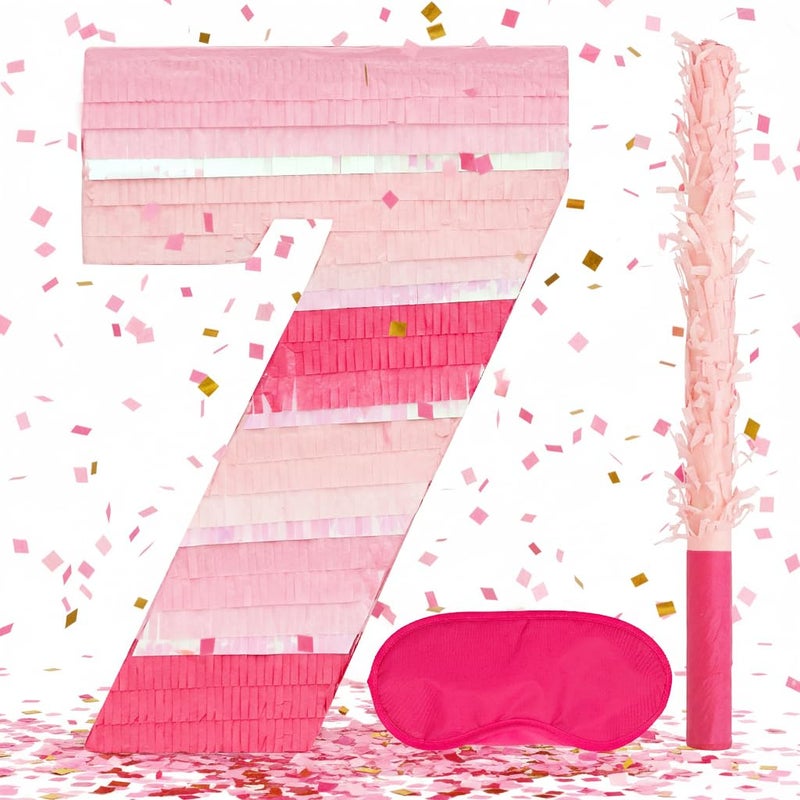 Birchio Pinks Number 7 Pinatas Bundle with a Blindfold and Bat161 x 11 x 4 Inches Perfect for Boys and Girls Birthday Party Supplies Pink Theme Birthday Decoration Pink Number 7 - Image 3