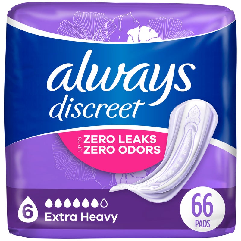 Always Discreet حفاضات سلس البول للبالغين من ألويس ديسكريت للنساء، امتصاص إضافي ثقيل، طول عادي، حفاضات ما بعد الولادة، 66 قطعة (عبوتان من 33) - Image 1