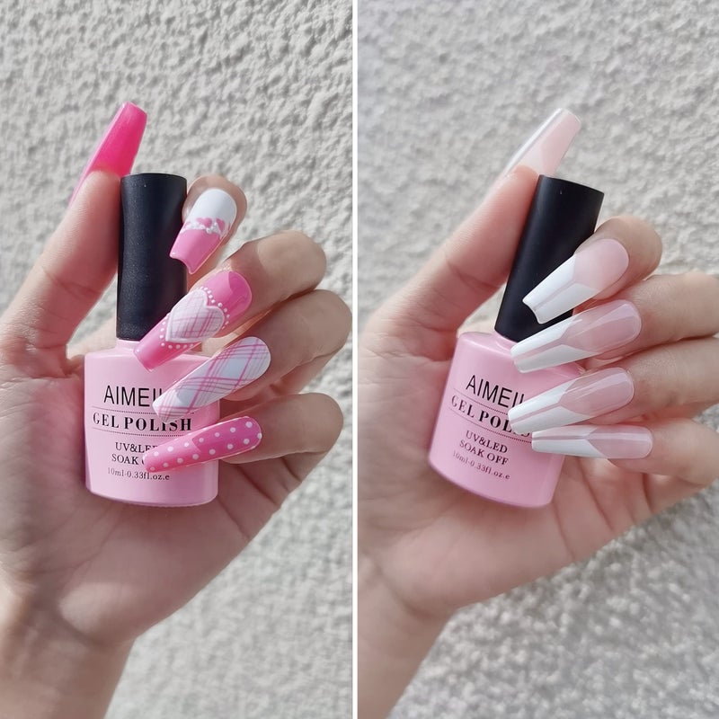 AIMEILI Valentine's Day Gel Nail Polish Set, French Tips White Gel Nail Polish Kit Clear Nude Pink Glitter Black Gel Polish Set Of 6pcs X 10ml - Kit Set 1 - Image 5