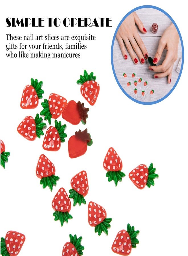 FRCOLOR 30Pcs 3D Fruits Nail Art Charms Strawberry Fruits Nail Art Slices Flatback Nail Gems Nail Jewels for Women Girls Nail Art DIY (Strawberry) - Image 2