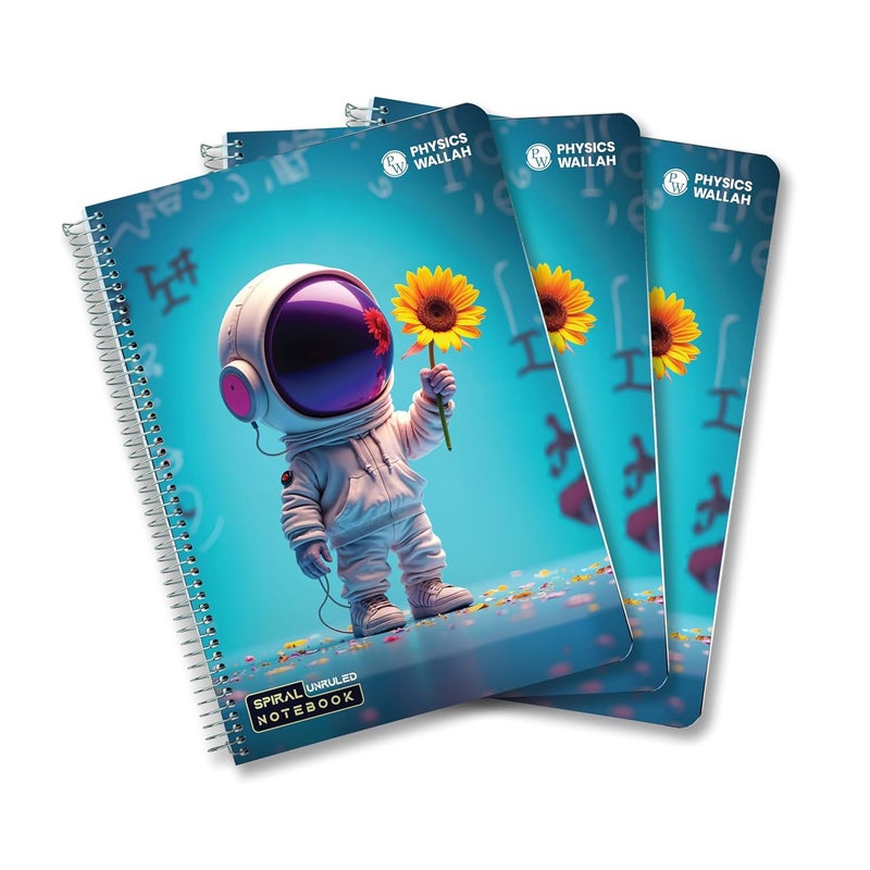 PW Physics Wallah A4 Size 300 Pages Spiral Binding Notebook set of 3 Combo | Unruled Register Notebooks for Students & Office | Spiral Register for Writing & Note-Taking (3) (Set of 3) - Image 1