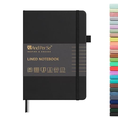 &And Per Se ⩓ Per Se Lined Journal Notebook, 160 Pages, A5 5.7 x 8 inches College Ruled Thick Paper Notebook Journals for Writing, Hardcover Notebooks for Women Men Office School (1 Pack, Black) - Image 1