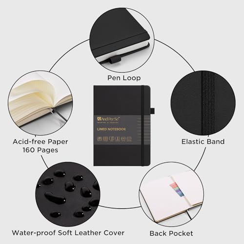 &And Per Se ⩓ Per Se Lined Journal Notebook, 160 Pages, A5 5.7 x 8 inches College Ruled Thick Paper Notebook Journals for Writing, Hardcover Notebooks for Women Men Office School (1 Pack, Black) - Image 4