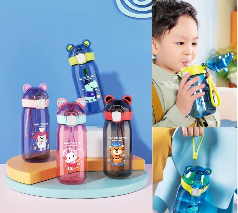 TEMSON Water Bottle for Kids, Cute Design Water Bottle with Sipper, Sipper Bottle for Kids -Anti-Leak Kids Cartoon Water Bottle for Kids - 550 ML (Pink)(ABL-1033) - Image 2
