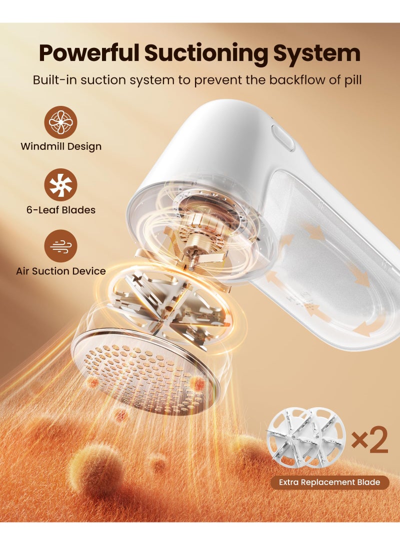 Rechargeable Fabric Shaver, 3-Speeds Electric Lint Remover Shaver with LED Display, 6 Leaf Blade, Sweater Depiller for Clothes, Furniture, Couch, Pills, Fuzz, Balls, White - Image 3