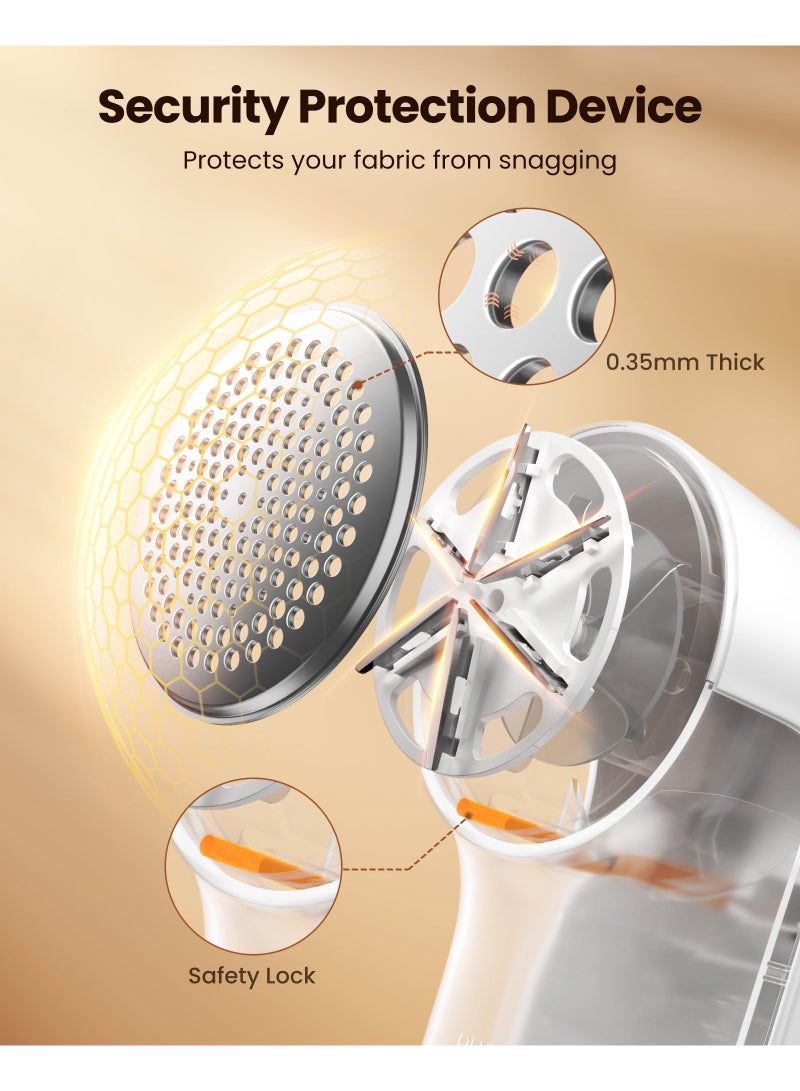 Rechargeable Fabric Shaver, 3-Speeds Electric Lint Remover Shaver with LED Display, 6 Leaf Blade, Sweater Depiller for Clothes, Furniture, Couch, Pills, Fuzz, Balls, White - Image 4