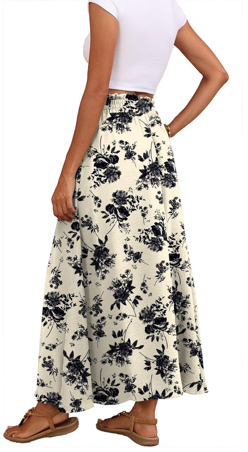 Askyes Womens Maxi Skirts Elastic High Waisted Casual Floral Flowy Wedding Guest Long Skirts with Pockets,XL - Image 2