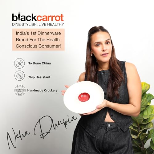 BLACKCARROT Ceramic Serving Platter with Dip Section (10.8 Inch) | Red & White Print Microwave & Dishwasher Safe Serveware for Snacks, Appetizers, Salads & Noodles - Image 5
