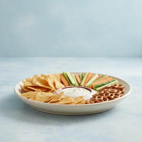 BLACKCARROT Ceramic Serving Platter with Dip Section (10.8 Inch) | Red & White Print Microwave & Dishwasher Safe Serveware for Snacks, Appetizers, Salads & Noodles - Image 3