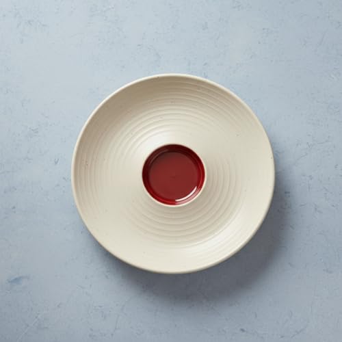 BLACKCARROT Ceramic Serving Platter with Dip Section (10.8 Inch) | Red & White Print Microwave & Dishwasher Safe Serveware for Snacks, Appetizers, Salads & Noodles - Image 2