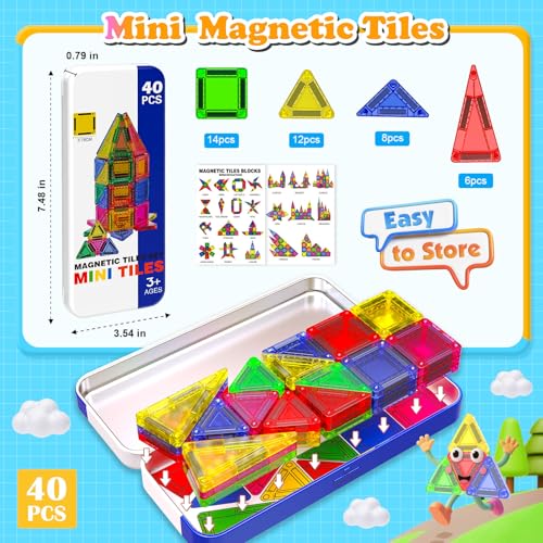 Magnetopia Mini Magnetic Tiles with Iron Box 40 PCS Travel Magnetic Tiles STEM Educational Building Set Construction Toys for Kids Ages 3 Portable Building Toys for Toddlers Boys Girls Birthday Gift - Image 5