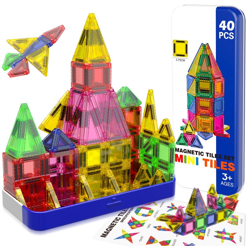 Magnetopia Mini Magnetic Tiles with Iron Box 40 PCS Travel Magnetic Tiles STEM Educational Building Set Construction Toys for Kids Ages 3 Portable Building Toys for Toddlers Boys Girls Birthday Gift - Image 3