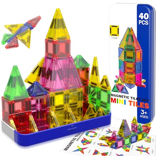 Magnetopia Mini Magnetic Tiles with Iron Box 40 PCS Travel Magnetic Tiles STEM Educational Building Set Construction Toys for Kids Ages 3 Portable Building Toys for Toddlers Boys Girls Birthday Gift - Image 1