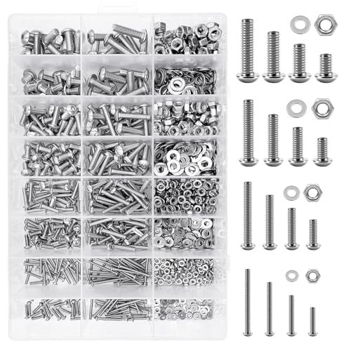 Mywish 1290 Pieces M2 M3 M4 M5 Screw Nuts and Bolts Assortment Kit, Metric Screws 304 Stainless Steel Button Head Socket Cap Metric Screw Assortment with Flat Washers/Nuts/Hex Wrenches 16 Sizes - Image 2