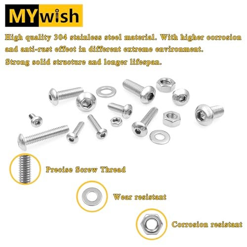 Mywish 1290 Pieces M2 M3 M4 M5 Screw Nuts and Bolts Assortment Kit, Metric Screws 304 Stainless Steel Button Head Socket Cap Metric Screw Assortment with Flat Washers/Nuts/Hex Wrenches 16 Sizes - Image 3